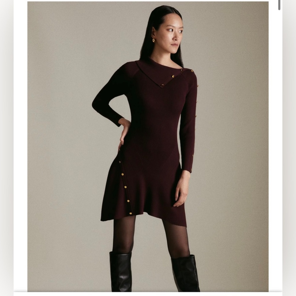 Karen Millen Eenvelope Neck Knitted Rib A Line Sweater Dress